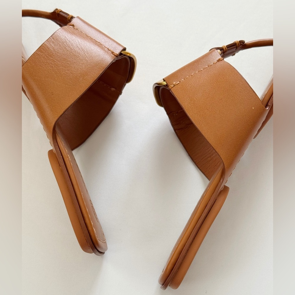 NWT Tory Burch Georgia Calf Leather Sandals, Aged Camello /Gold - Picture 12 of 16